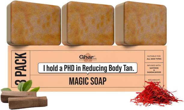 GharSoaps Wood And Saffron Soap For Glowing & Refreshing Skin (pack of 3)