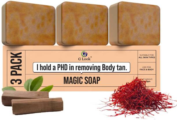 G LOOK Wood And Saffron Soap For Glowing & Refreshing Skin (pack of 3)