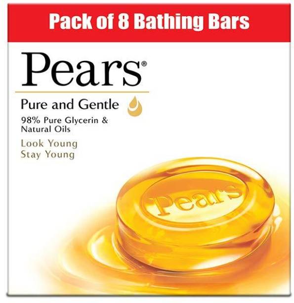 Pears Pure & Gentle Soap Bar (Combo Pack of 8) - With Glycerin