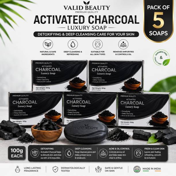 VALID BEAUTY Activated Charcoal Luxury Soap 100g, Pack of 5