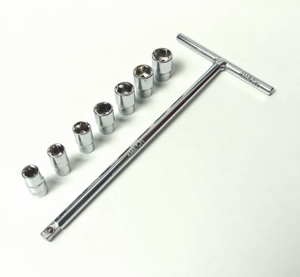 4MECH 1/4" Drive T-7 T-Handle Socket Set with (7, 8, 9, 10, 11, 12, 13 mm) 7 Sockets सॉकेट सेट