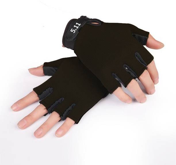 Shopfleet Cycling Hand Protective Black Gloves Hiking Half Finger Gym & Fitness Gloves