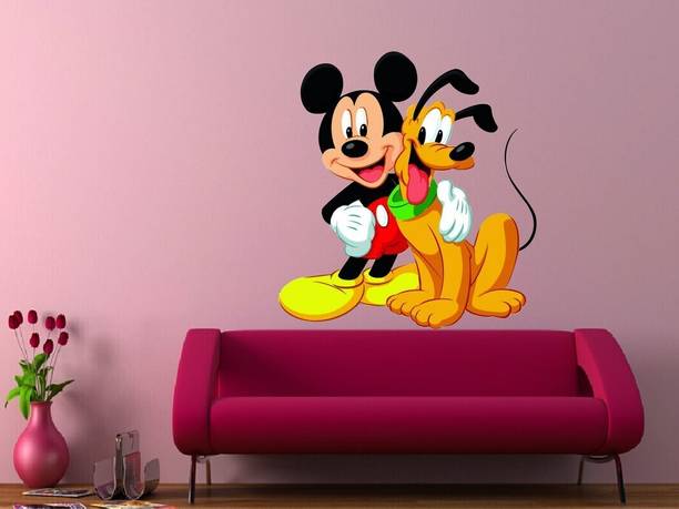 parth decor 60 cm mickey mouse with pluto wall sticker Self Adhesive Sticker