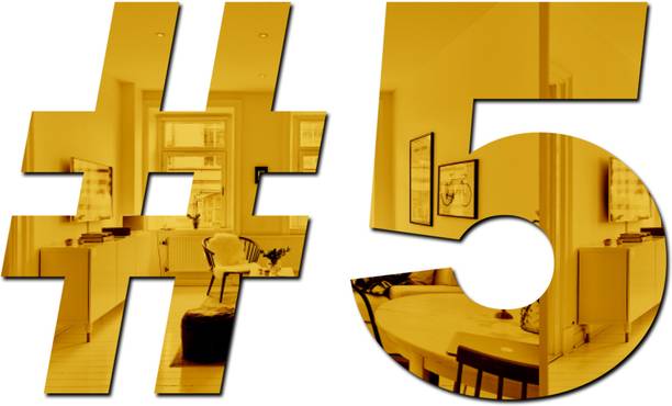 wall1ders 15 cm Hastage Five Golden - Acrylic Mirror Wall Sticker's Self Adhesive Sticker