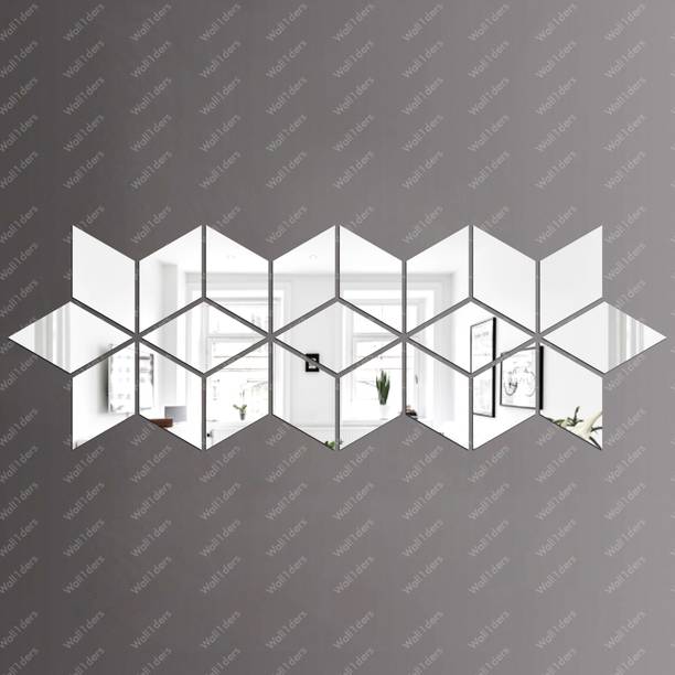 wall1ders 13 cm Rhombus 21 Silver - Acrylic Mirror Wall Sticker's Self Adhesive Sticker