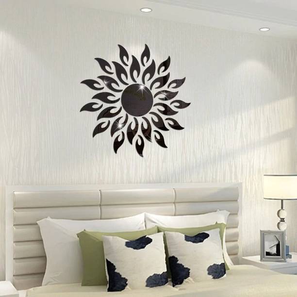 wall1ders 45 cm Sun Black - Acrylic Mirror Wall Sticker's Self Adhesive Sticker