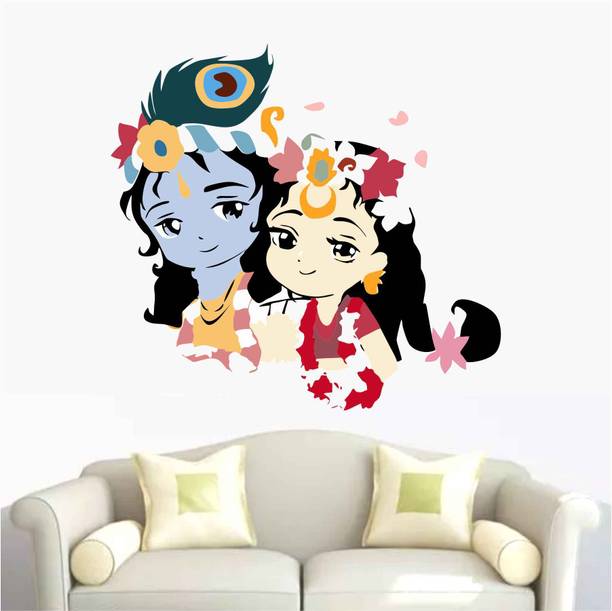 Azan Creation 58 cm Radha Krishna Cute Wall sticker & Mural sticker Size - 58x53cm Self Adhesive Sticker