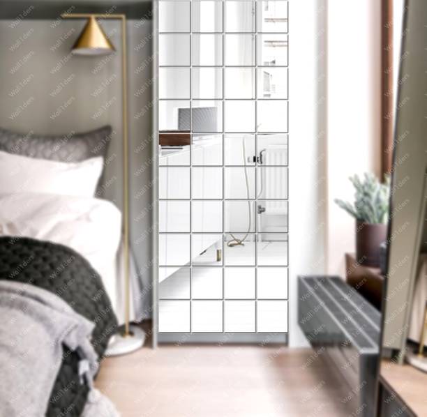 wall1ders 10 cm 4 Inch Sqaure 28 Silver - Acrylic Mirror Wall Sticker's Self Adhesive Sticker