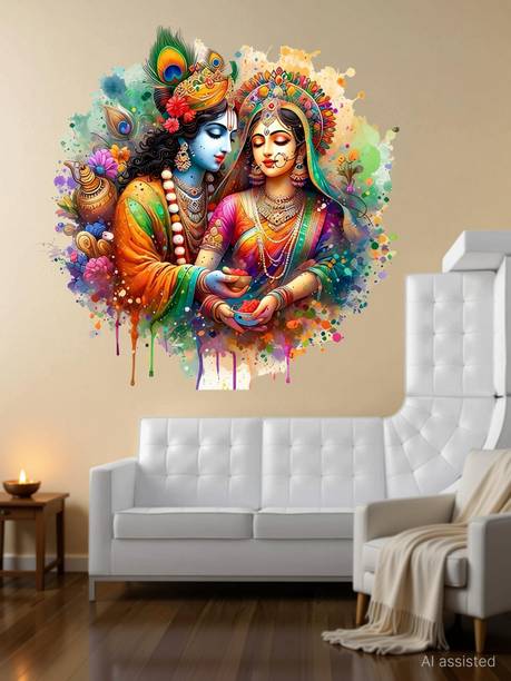 Riditcreation 42 inch Radha Krishna Self Adhesive Sticker