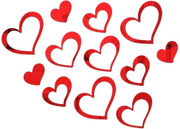 wall1ders 15 cm 3 Set Love Heart Red - Acrylic Mirror Wall Sticker's Self Adhesive Sticker