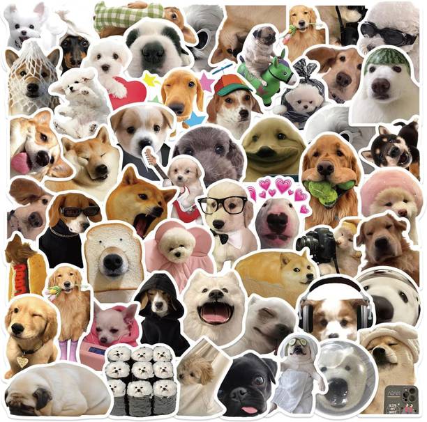 EXO DECOR 3.62 cm Funny Dog Meme Waterproof Vinyl Stickers for Laptop Water Bottle Journal Reusable Sticker
