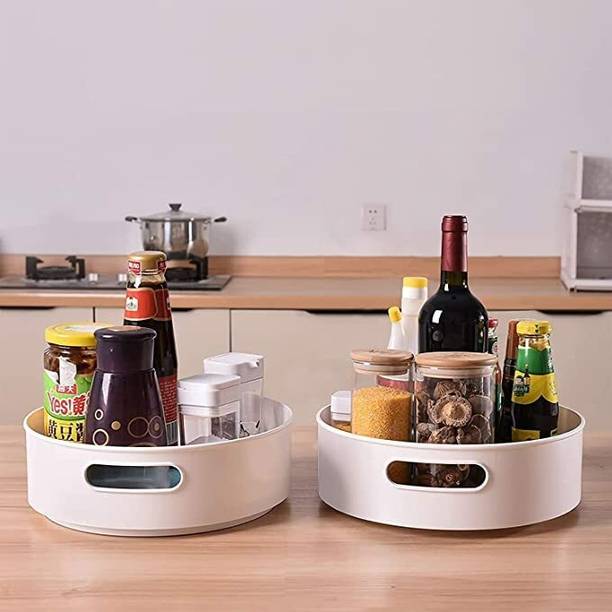 VM BOND Fruits/Vegetables Kitchen Rack Plastic Combo Set off-White Purpose 360° Rotating Organizer Tray Kitchen