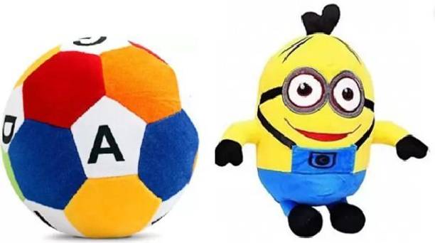 KPN New Stuffed Soft Toys plush Minion & alphabet football combo for kids  - 30 cm