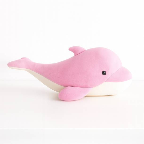 Toyingly Cute Dolphin Plush Pillow, Pink and White, Soft Stuffed Animal Toy - 30 cm
