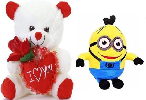 KPN New Best Quality Soft White Teddy and Soft Minion Toy Someone special.  - 25 cm