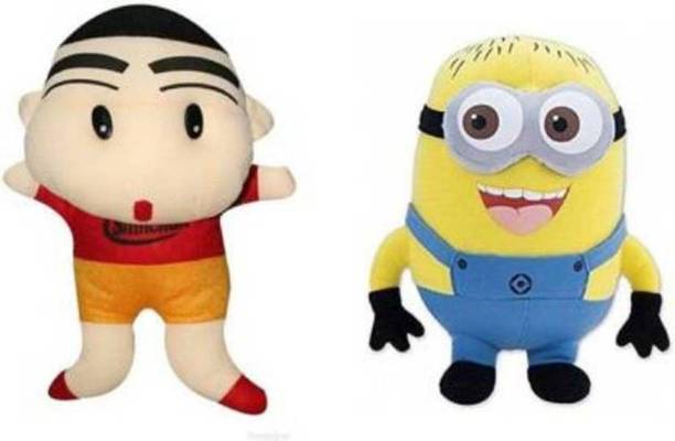 tgr cute Soft Lovable Hugable Combo Chinchan With Minion - 30 Cm (Cream, Blue)  - 30 cm