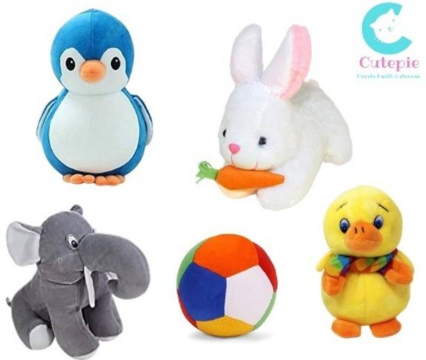 Cutepie Stuffed Toys For kids, soft Penguine, soft ball, soft duck, soft rabbit elephant  - 200 mm