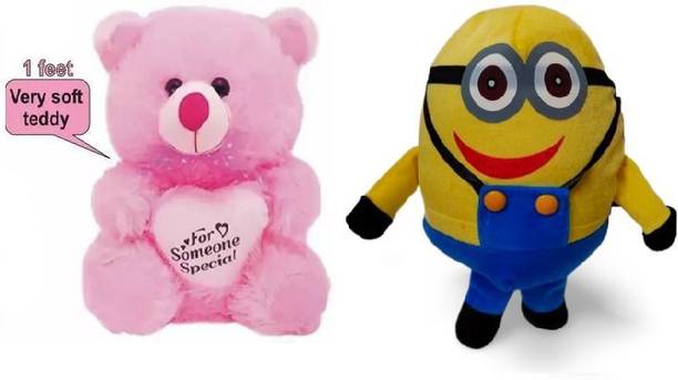 KPN New Best Quality Soft Pink Teddy and Minion-Toy for Someone special.  - 25 cm