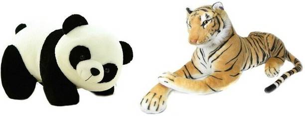 ATHRAVTOYS Soft Toy Combo Of Panda and Yellow Tiger  - 25 cm