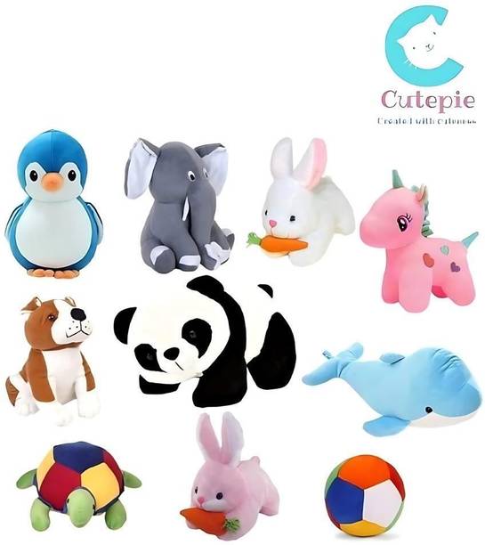 Cutepie Super soft Cute Toys Combo Pack of 10 (Panda+Ball+Dragon+Dog+Etc.)  - 30 cm