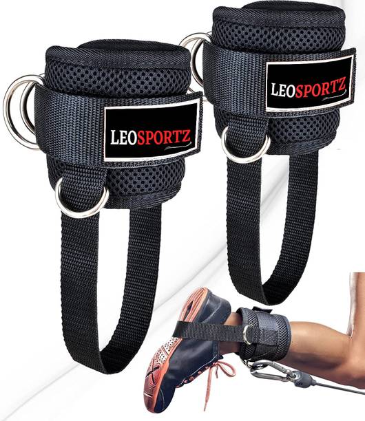Leosportz Premium Gym Ankle Straps for Cable Machines attachment with heavy D-Double Ring Ankle Support