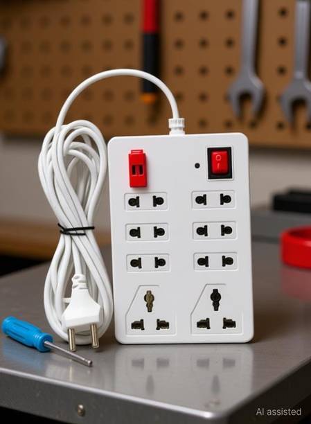 TOOLART fg21_Extensionbox8 Socket 1 Switch With fuse 8 Socket Extension Boards(white,2m) 8  Socket Extension Boards