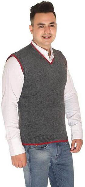Shunit creation Solid V Neck Casual Men Grey Sweater