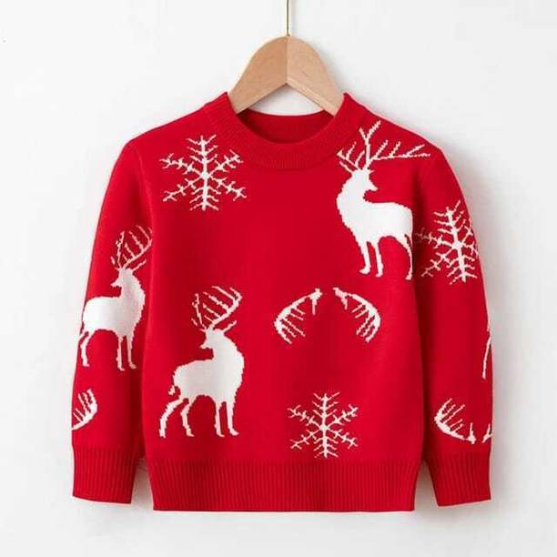 GTwo Woven Round Neck Casual Boys Red Sweater