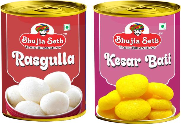 BHUJIYA SETH Rasgulla & kesar bati combo pack (1 kg x 2 ) pack Tin