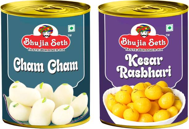BHUJIYA SETH sweets white cham cham & rasbhari combo pack (1 kg x 2 ) pack Tin
