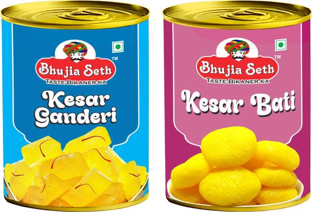 BHUJIYA SETH sweets kesar Ganderi & kesar bati combo pack (1 kg x 2 ) pack Tin