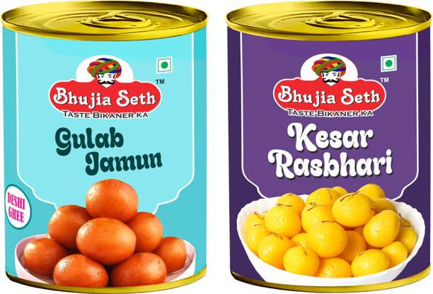 BHUJIYA SETH desi ghee gulab jamun & rasbhari combo pack (1 kg x 2 ) pack Tin