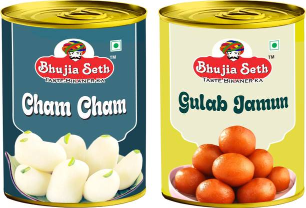 BHUJIYA SETH sweets white cham cham & gulab jamun combo pack (1 kg x 2 ) pack Tin