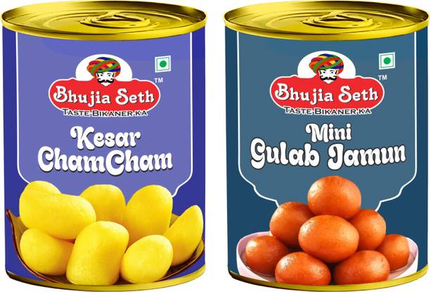 BHUJIYA SETH sweets kesar cham cham & mini gulab jamun combo pack (1 kg x 2 ) pack Tin