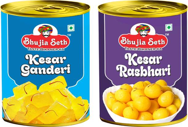 BHUJIYA SETH sweets kesar Ganderi & rasbhari combo pack (1 kg x 2 ) pack Tin