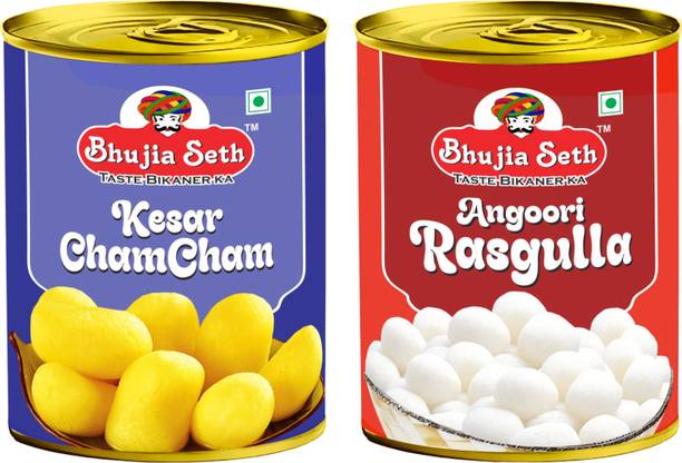 BHUJIYA SETH sweets kesar cham cham & Angoori rasgulla combo pack (1 kg x 2 ) pack Tin