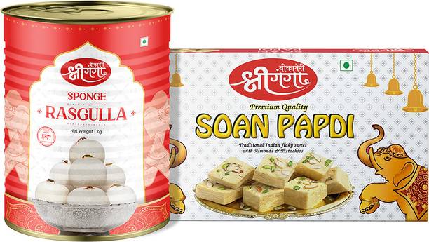 Bikaneri Shree Ganga Soan Papdi 400Gm, Rasgulla 1Kg Tin