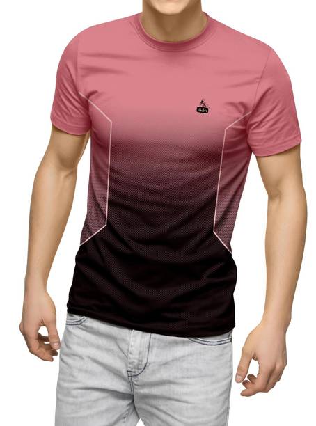 Men Sporty Round Neck Polyester Pink T-Shirt