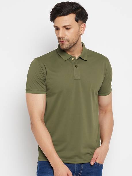 98 Degree North Solid Men Polo Neck Dark Green T-Shirt