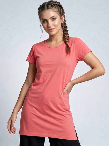 VERO AMORE Women Solid Round Neck Cotton Blend Pink T-Shirt