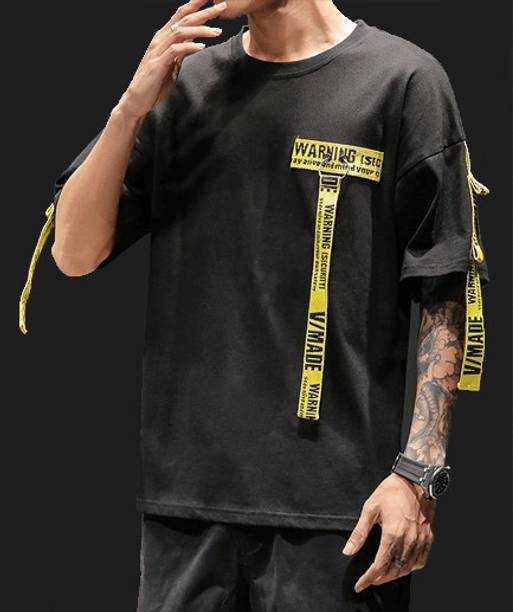Men Colorblock Round Neck Cotton Blend Black T-Shirt