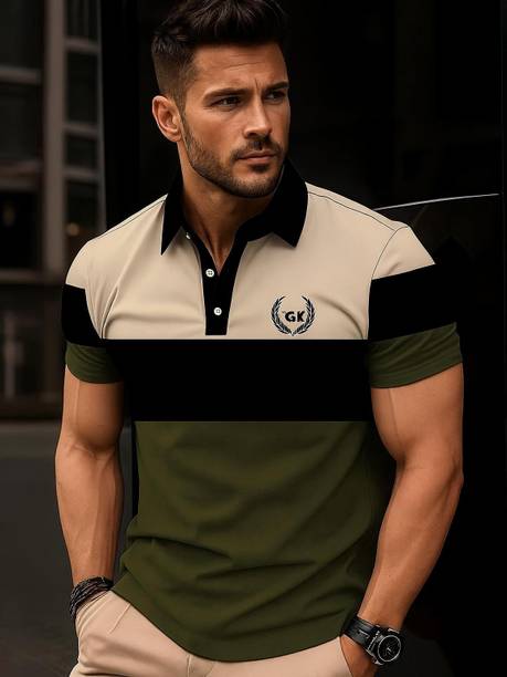 Men Printed Polo Neck Cotton Blend Multicolor T-Shirt