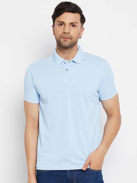 98 Degree North Solid Men Polo Neck Light Blue T-Shirt