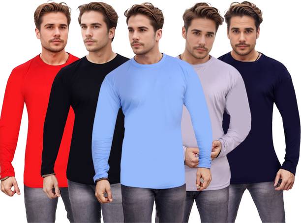 Expert Choice Pack of 5 Men Solid Round Neck Polyester Multicolor