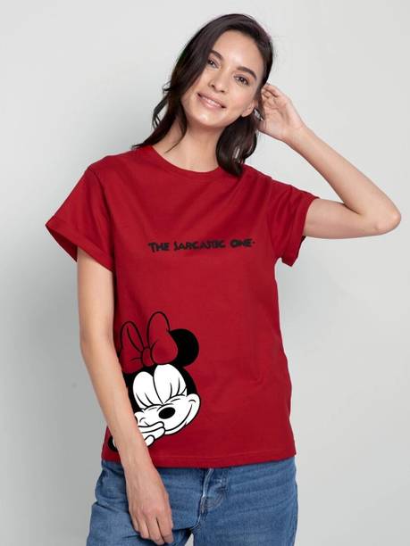 Minnie Women Graphic Print Round Neck Pure Cotton Red T-Shirt