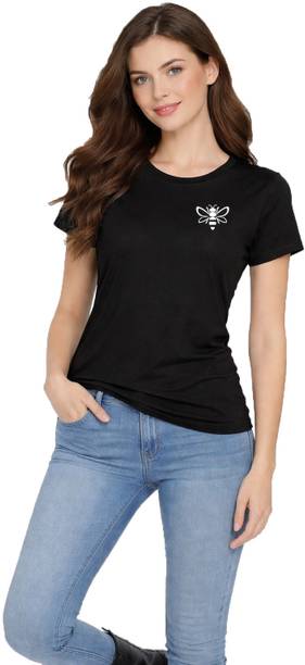Kroptee Solid Women Round Neck Black T-Shirt
