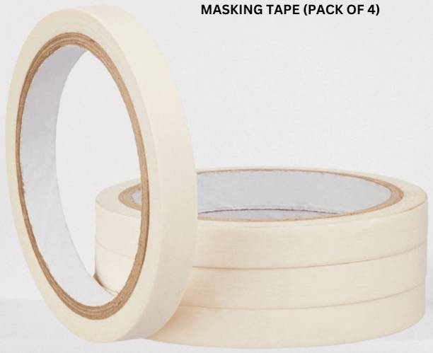VOIISH Single sided Used Carpenter Labeling, Painting, Packing Adhesive Leaves No Residue. Masking Tape 1/2 Inch 12 mm x 25 Meters (Pack of 4) of Multi-Use, Easy Tear Tape (Manual)