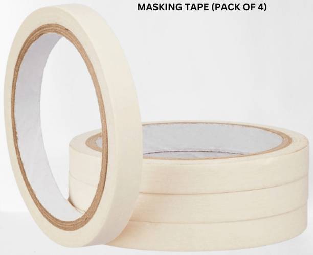 VOIISH Single sided Used Carpenter Labeling, Painting, Packing Adhesive Leaves No Residue. Masking Tape 1/2 Inch 12 mm x 25 Meters (Pack of 4) of Multi-Use, Easy Tear Tape (Manual)