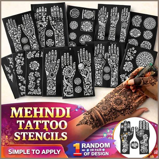 Kaworas Minimalist Henna Tattoo Stencil for Hand and Fingers Stylish Mehndi Sheet