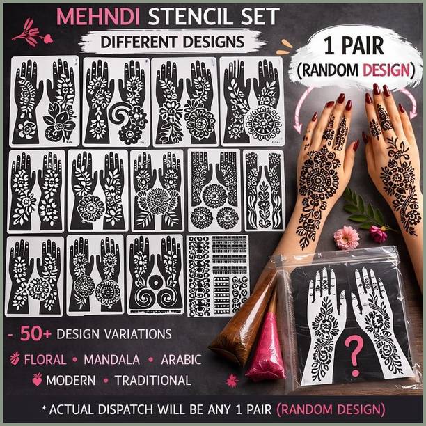 Kaworas Contemporary Floral Mehndi Stencils for Stylish Girls Hand Henna Art Sheet